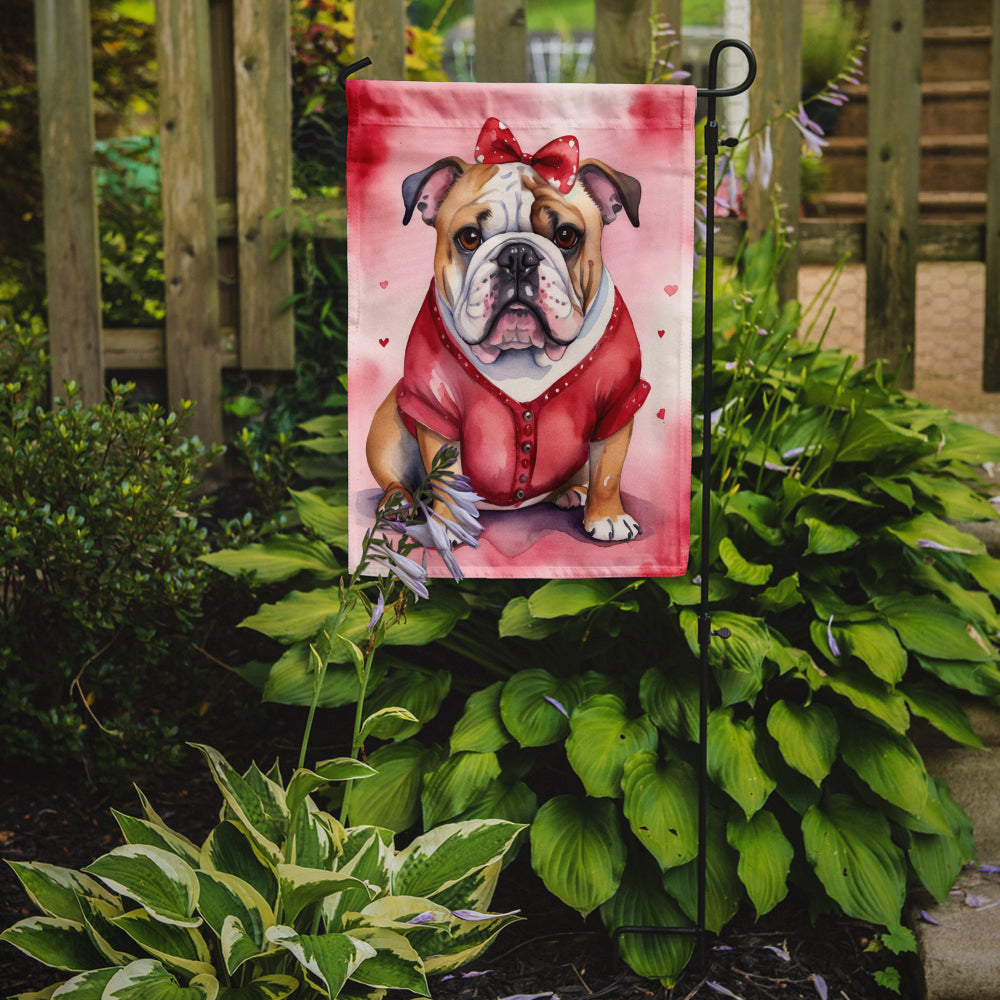 English Bulldog My Valentine Garden Flag Mailbox Decorative Yard Banner Outside Patio Artwork for Flower Beds, Garden Size, Multicolor