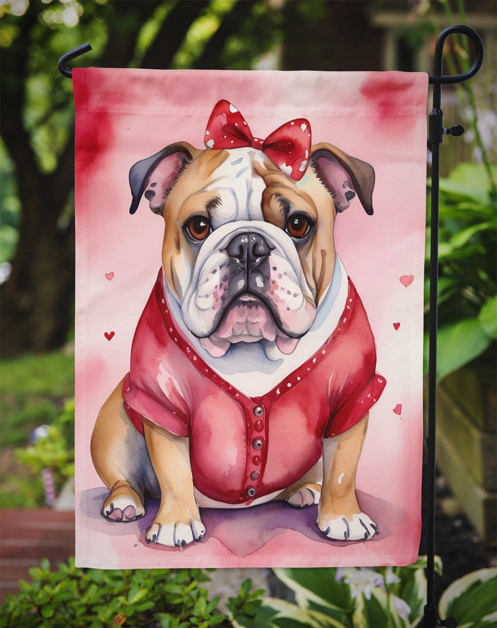 English Bulldog My Valentine Garden Flag Mailbox Decorative Yard Banner Outside Patio Artwork for Flower Beds, Garden Size, Multicolor