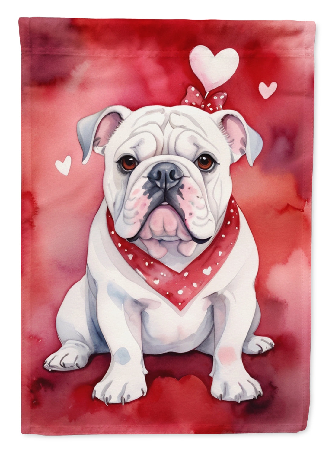 English Bulldog My Valentine House Flag 28x40 Porch Sleeve Pole Decorative Outside Yard Banner Artwork Wall Hanging, Polyester