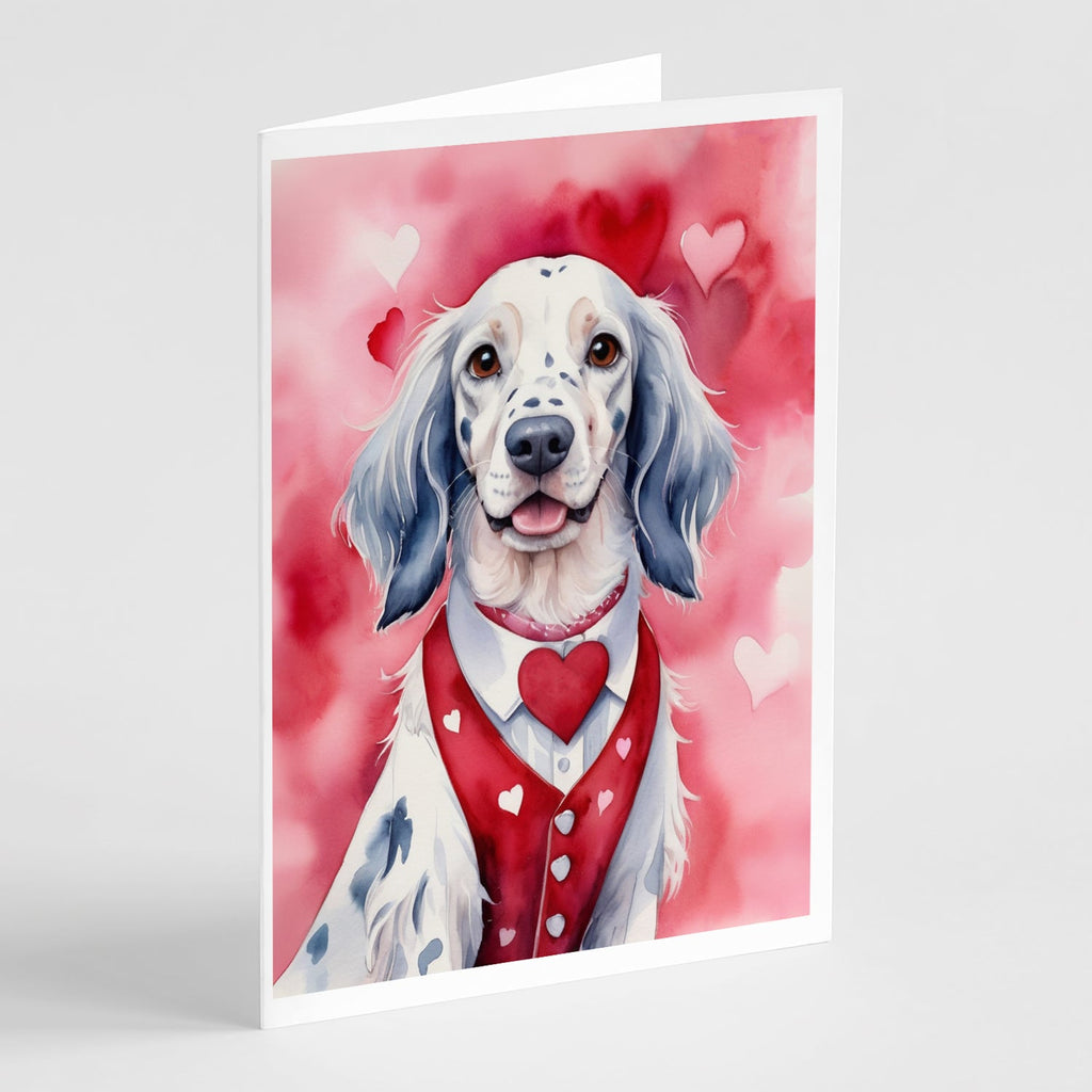 English Setter My Valentine Greeting Cards Pack of 8 Blank Cards with Envelopes Whimsical A7 Size 5x7
