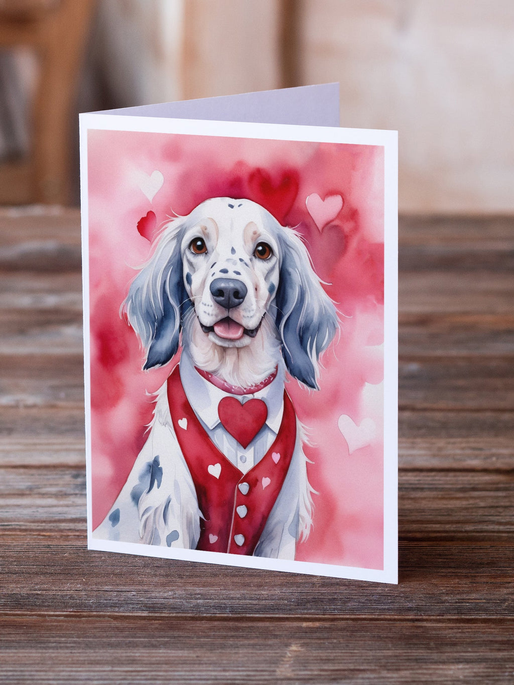 English Setter My Valentine Greeting Cards Pack of 8 Blank Cards with Envelopes Whimsical A7 Size 5x7