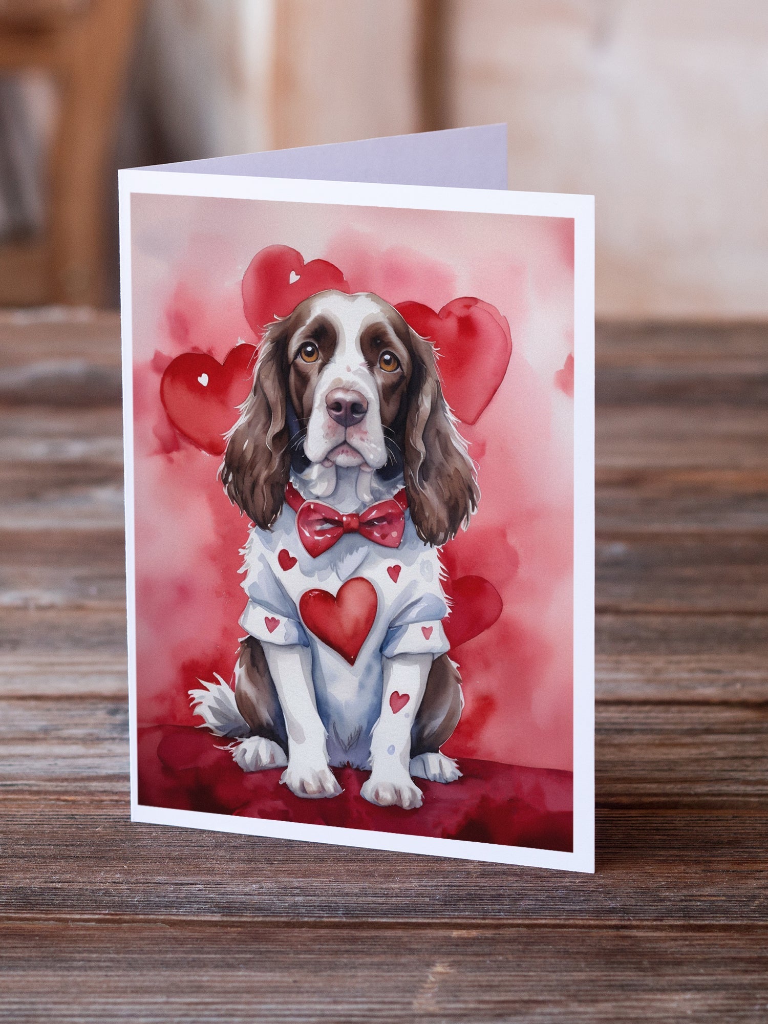 English Springer Spaniel My Valentine Greeting Cards Pack of 8 Blank Cards with Envelopes Whimsical A7 Size 5x7