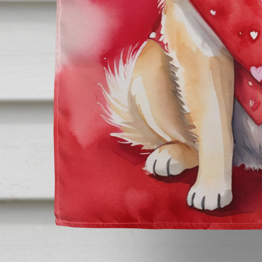Finnish Spitz My Valentine House Flag 28x40 Porch Sleeve Pole Decorative Outside Yard Banner Artwork Wall Hanging, Polyester