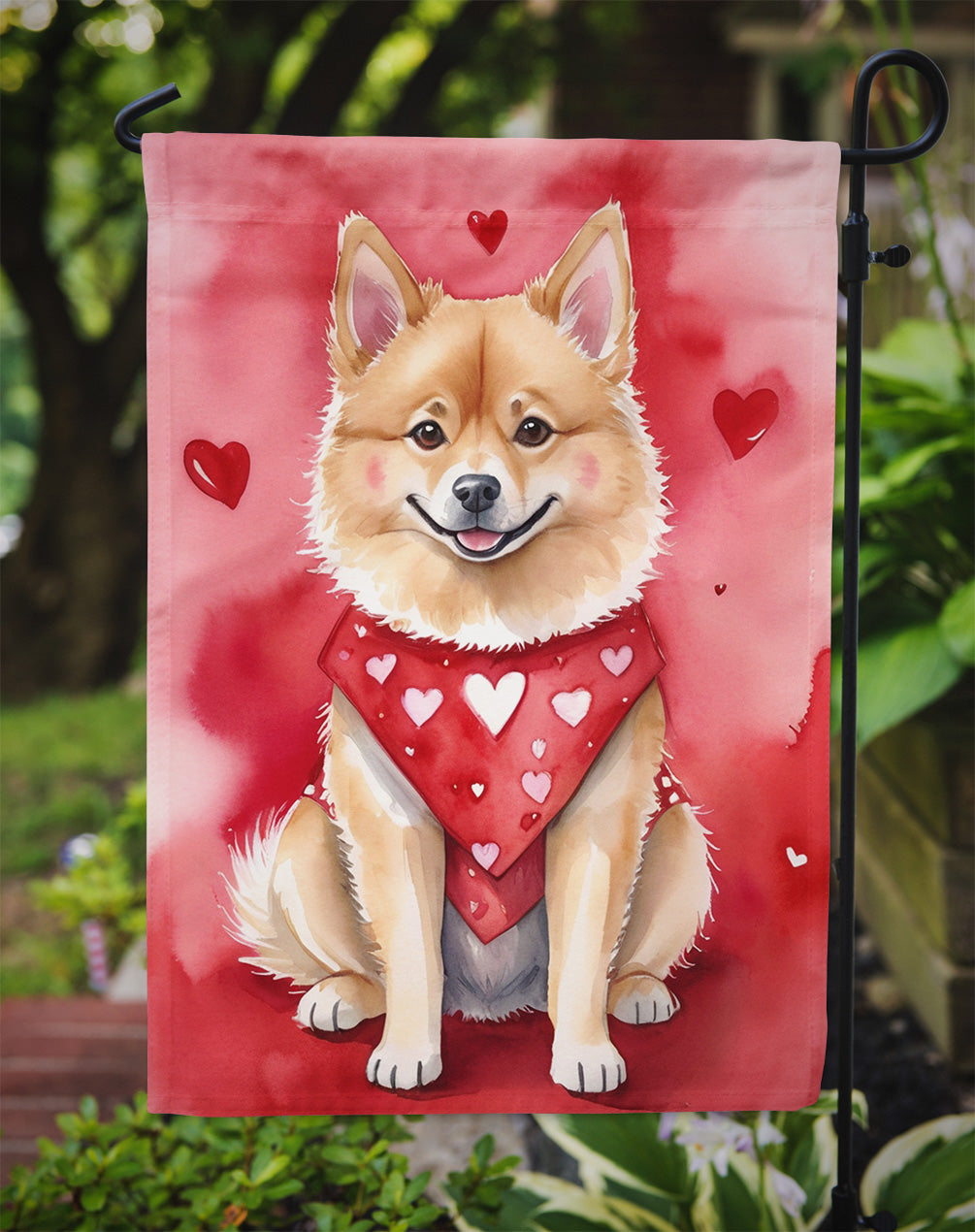 Finnish Spitz My Valentine Garden Flag Mailbox Decorative Yard Banner Outside Patio Artwork for Flower Beds, Garden Size, Multicolor