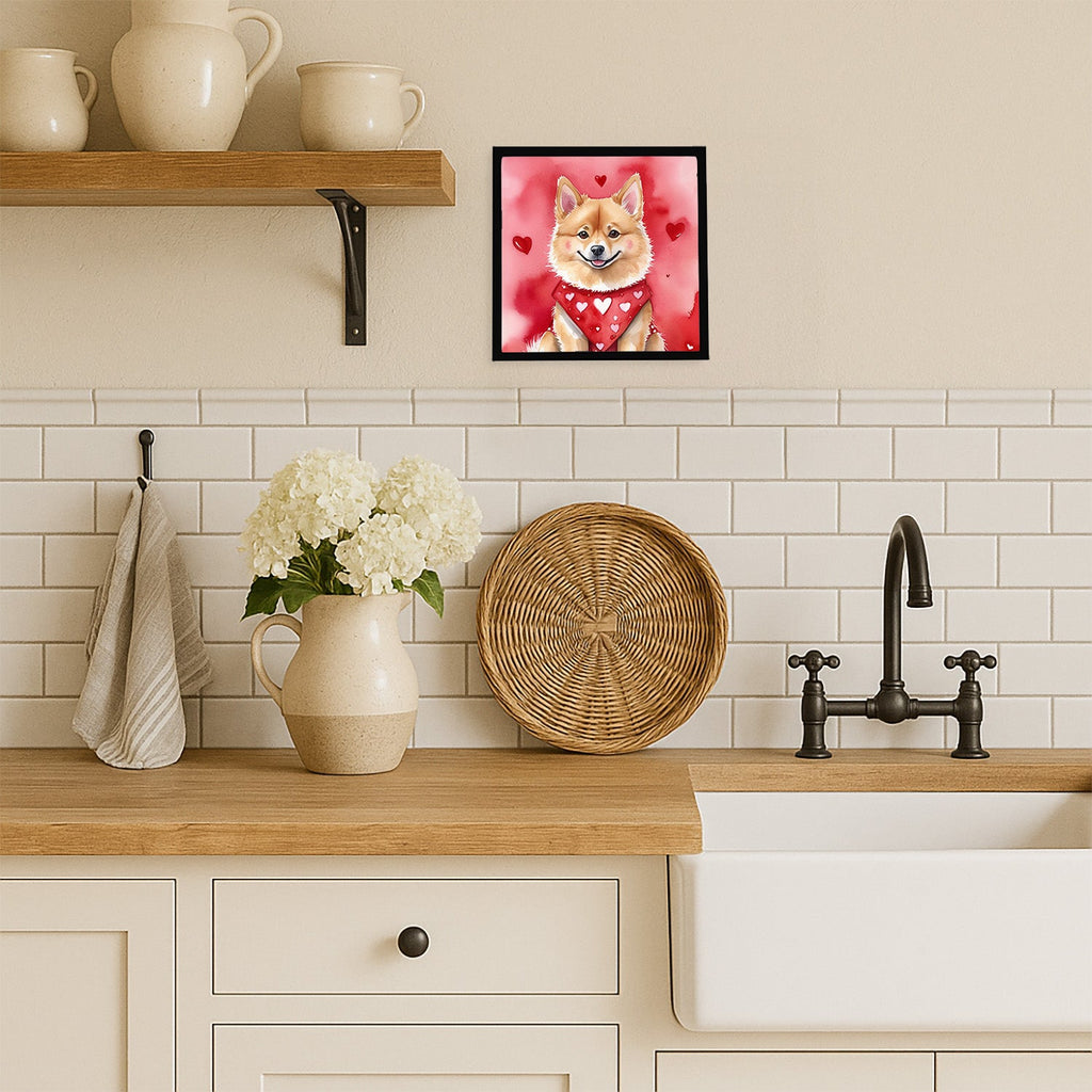 Finnish Spitz My Valentine Framed Metal Print Bathroom, Kitchen, Office, Home Decor Wall Art Ready to Hang, Square, 8X8