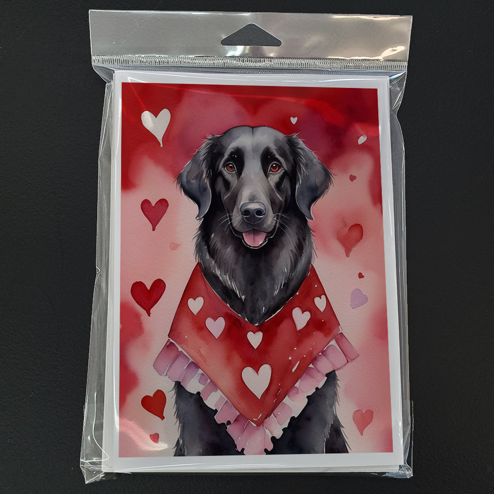Flat-Coated Retriever My Valentine Greeting Cards Pack of 8 Blank Cards with Envelopes Whimsical A7 Size 5x7