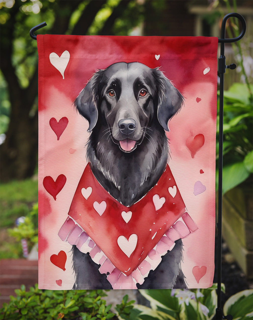 Flat-Coated Retriever My Valentine Garden Flag Mailbox Decorative Yard Banner Outside Patio Artwork for Flower Beds, Garden Size, Multicolor