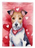 Fox Terrier My Valentine House Flag 28x40 Porch Sleeve Pole Decorative Outside Yard Banner Artwork Wall Hanging, Polyester