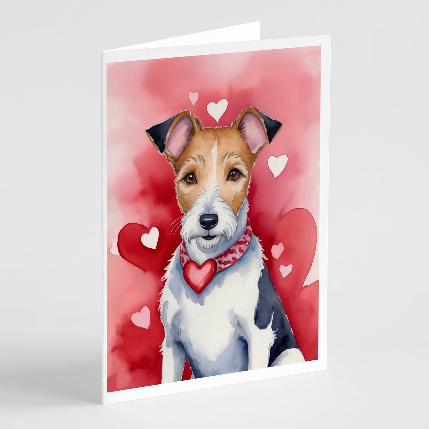 Fox Terrier My Valentine Greeting Cards Pack of 8 Blank Cards with Envelopes Whimsical A7 Size 5x7
