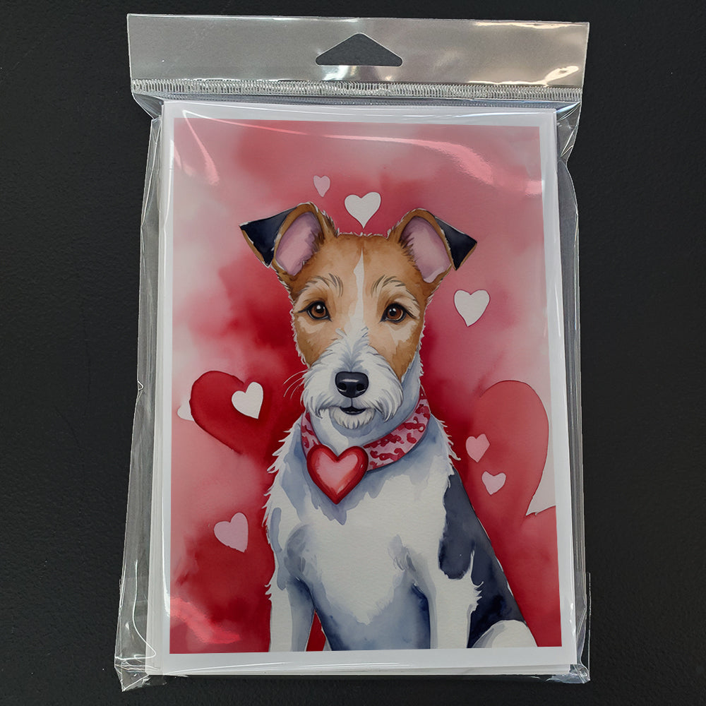 Fox Terrier My Valentine Greeting Cards Pack of 8 Blank Cards with Envelopes Whimsical A7 Size 5x7