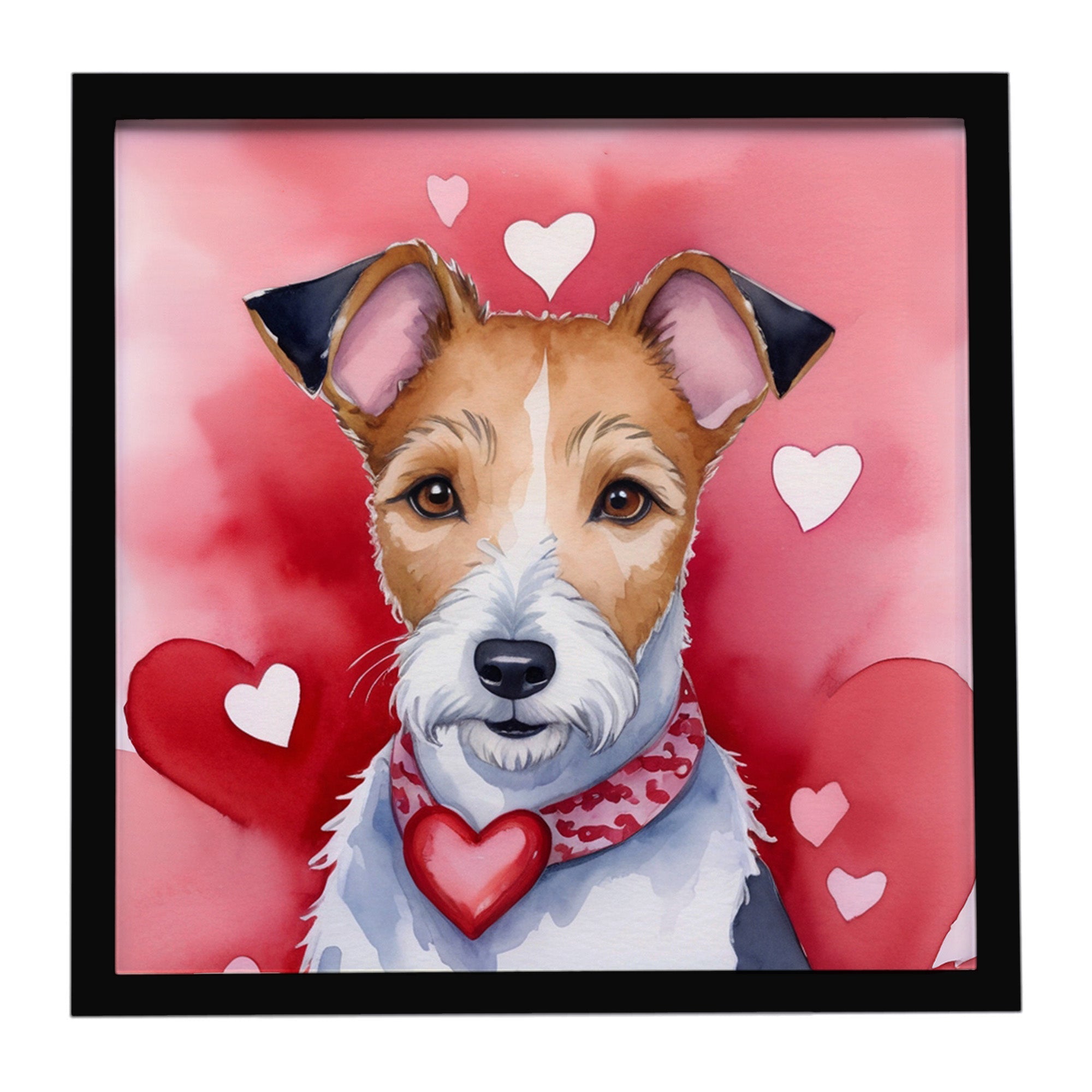 Fox Terrier My Valentine Framed Metal Print Bathroom, Kitchen, Office, Home Decor Wall Art Ready to Hang, Square, 8X8
