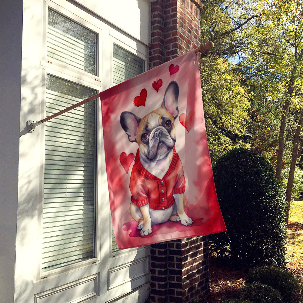 French Bulldog My Valentine House Flag 28x40 Porch Sleeve Pole Decorative Outside Yard Banner Artwork Wall Hanging, Polyester