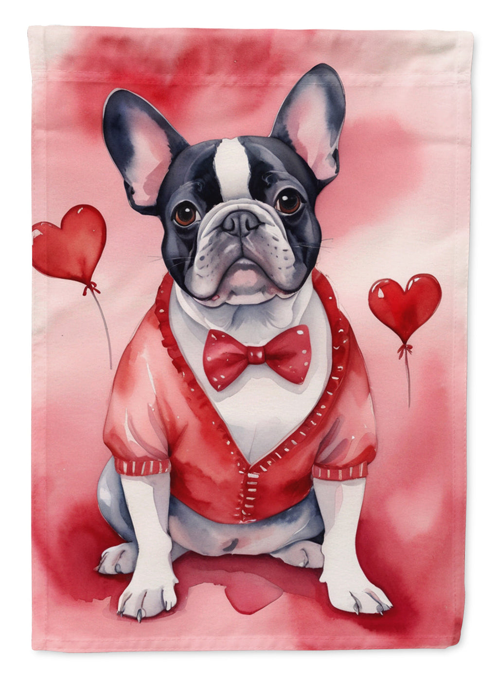 French Bulldog My Valentine House Flag 28x40 Porch Sleeve Pole Decorative Outside Yard Banner Artwork Wall Hanging, Polyester