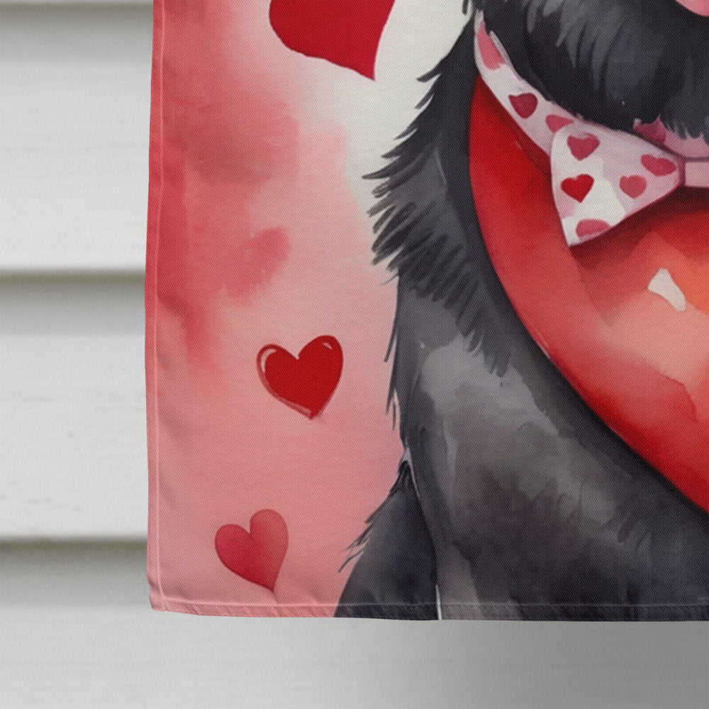 Black German Shepherd My Valentine House Flag 28x40 Porch Sleeve Pole Decorative Outside Yard Banner Artwork Wall Hanging, Polyester