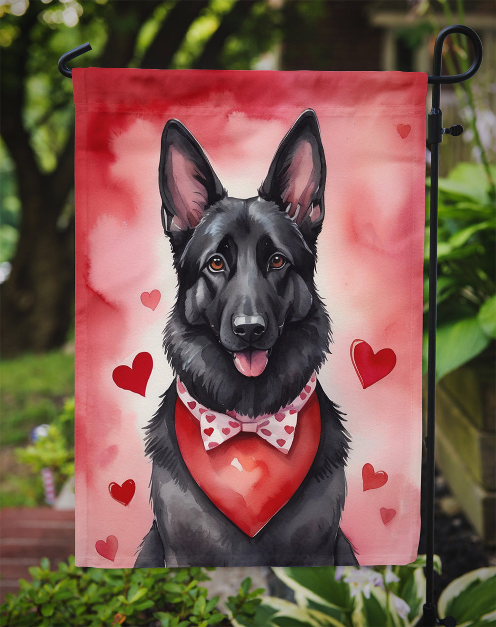 Black German Shepherd My Valentine Garden Flag Mailbox Decorative Yard Banner Outside Patio Artwork for Flower Beds, Garden Size, Multicolor