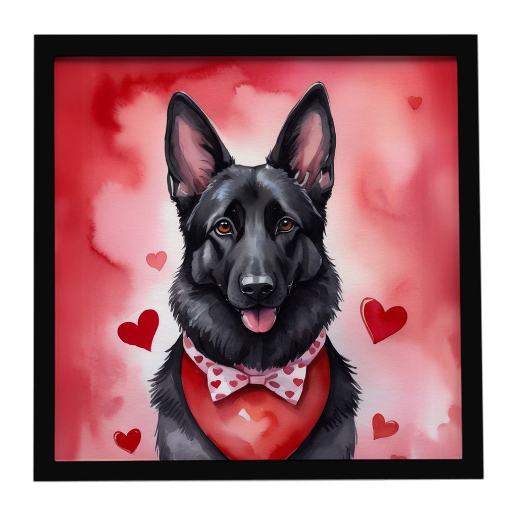Black German Shepherd My Valentine Framed Metal Print Bathroom, Kitchen, Office, Home Decor Wall Art Ready to Hang, Square, 8X8