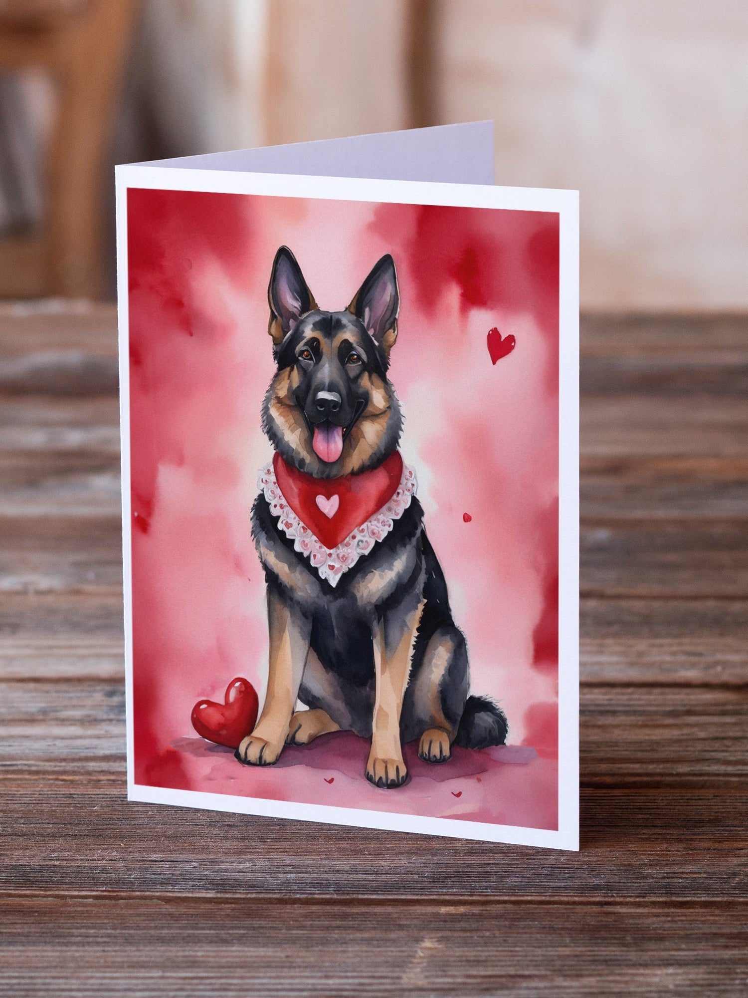 German Shepherd My Valentine Greeting Cards Pack of 8 Blank Cards with Envelopes Whimsical A7 Size 5x7