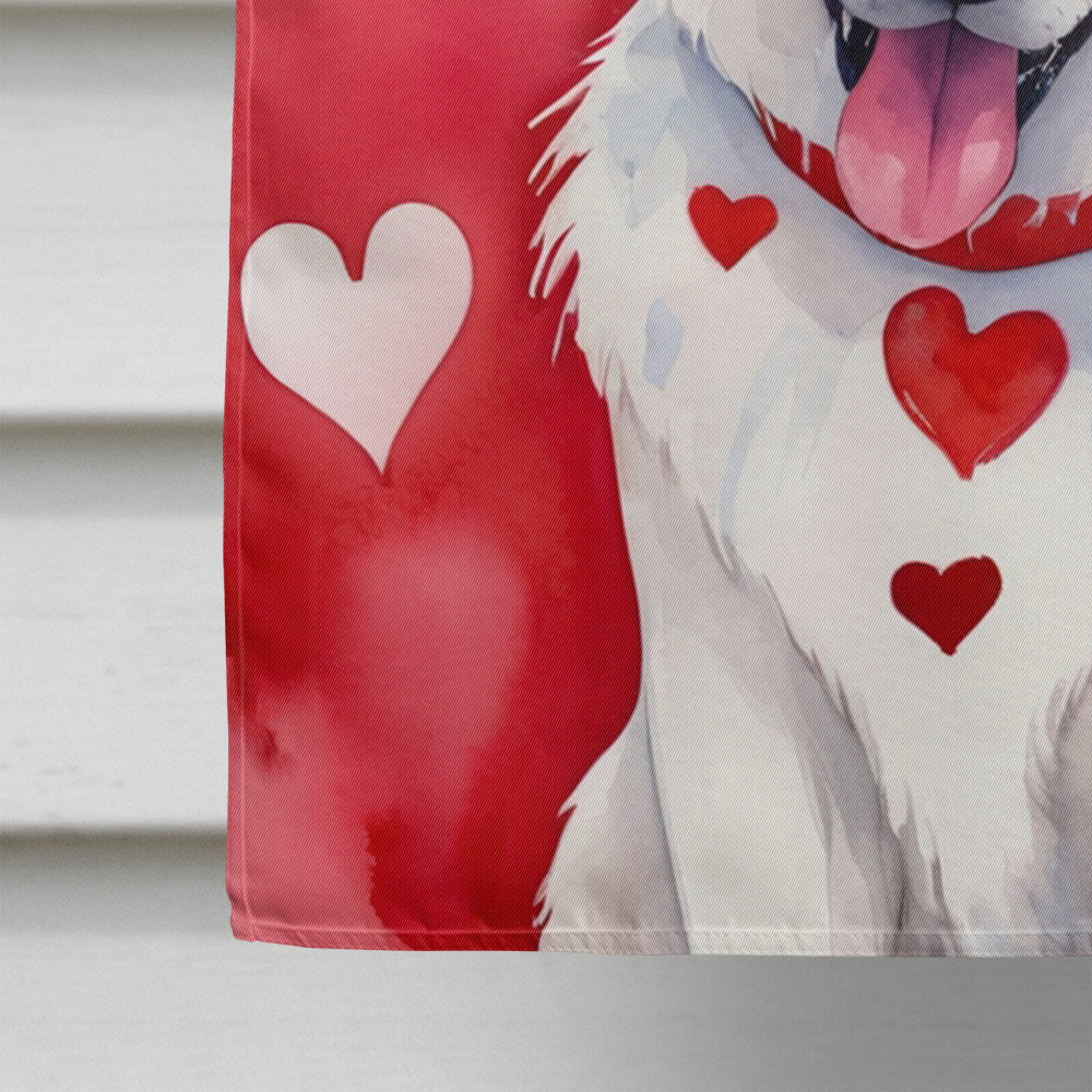 White German Shepherd My Valentine House Flag 28x40 Porch Sleeve Pole Decorative Outside Yard Banner Artwork Wall Hanging, Polyester