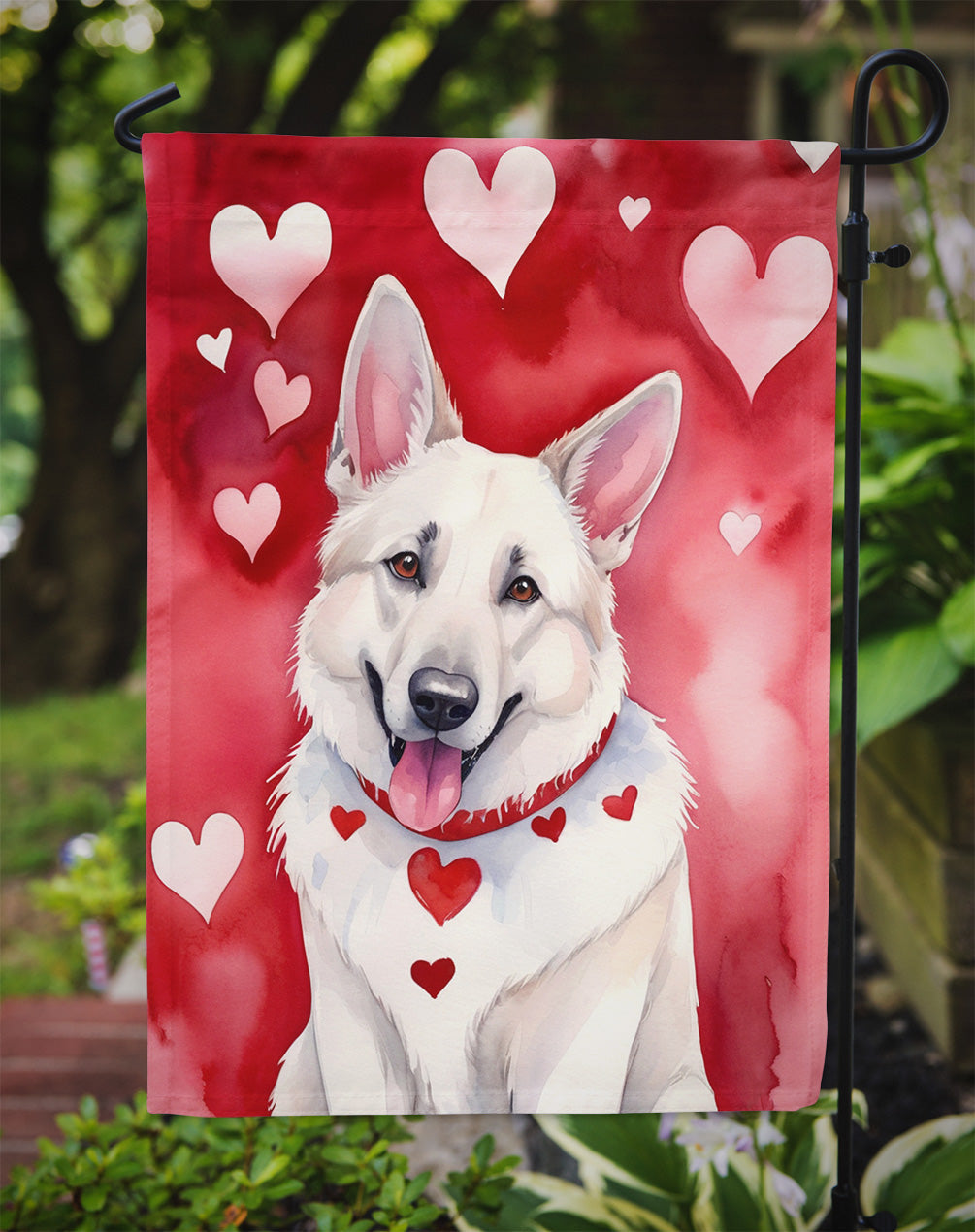 White German Shepherd My Valentine Garden Flag Mailbox Decorative Yard Banner Outside Patio Artwork for Flower Beds, Garden Size, Multicolor