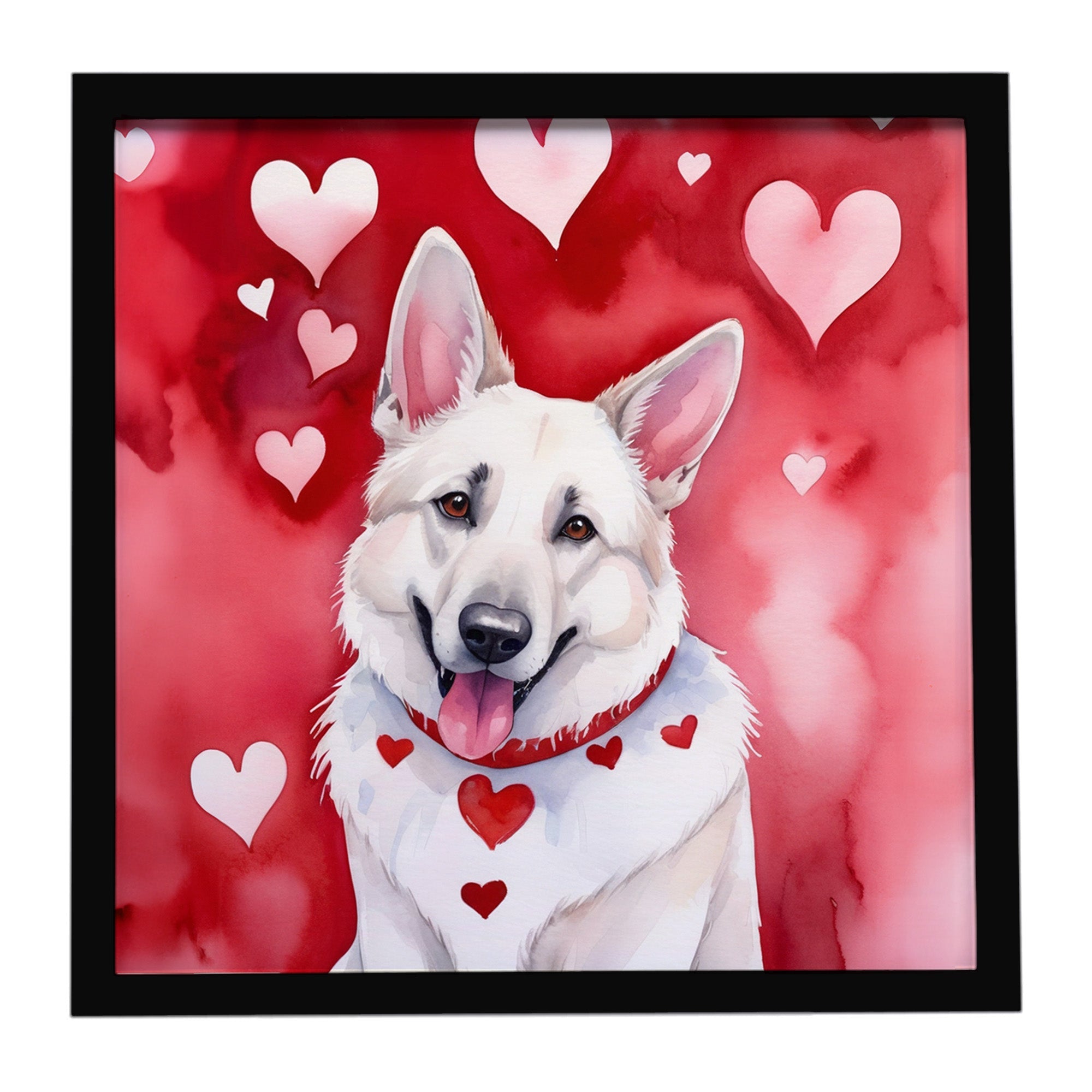 White German Shepherd My Valentine Framed Metal Print Bathroom, Kitchen, Office, Home Decor Wall Art Ready to Hang, Square, 8X8