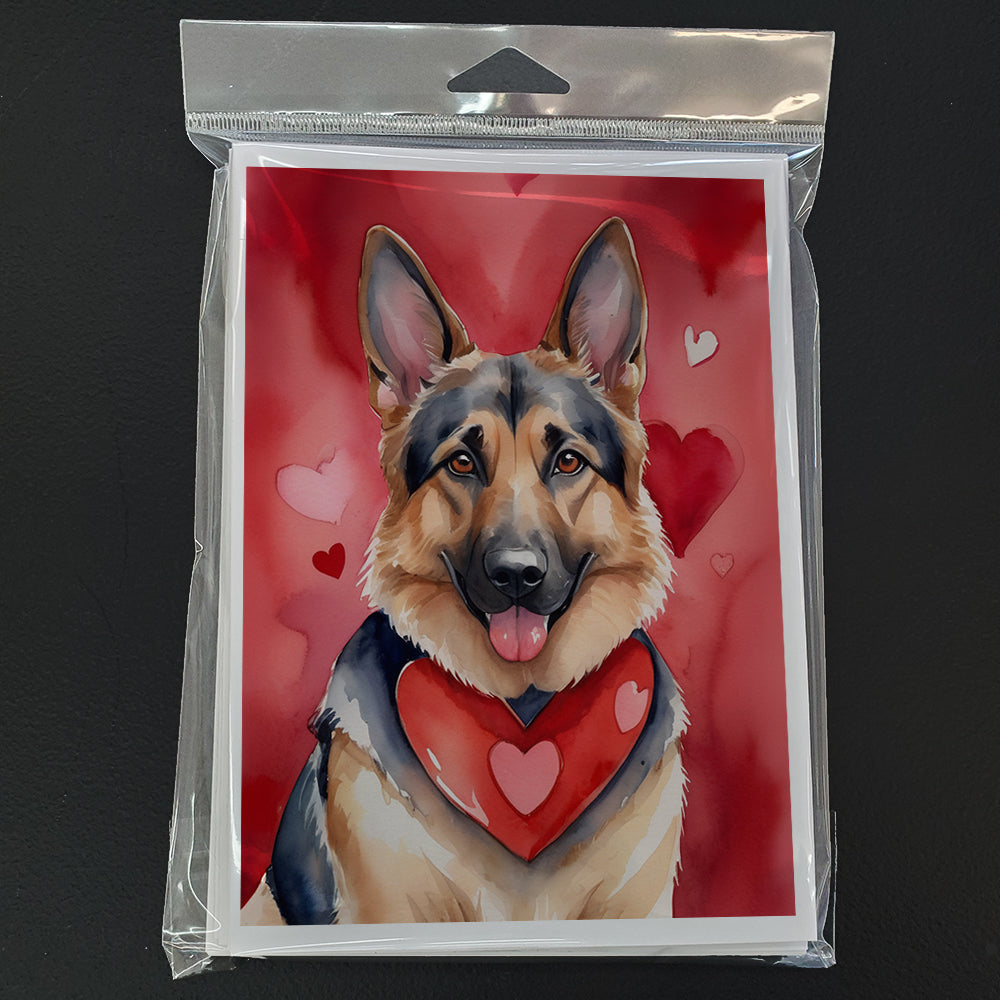 German Shepherd My Valentine Greeting Cards Pack of 8 Blank Cards with Envelopes Whimsical A7 Size 5x7