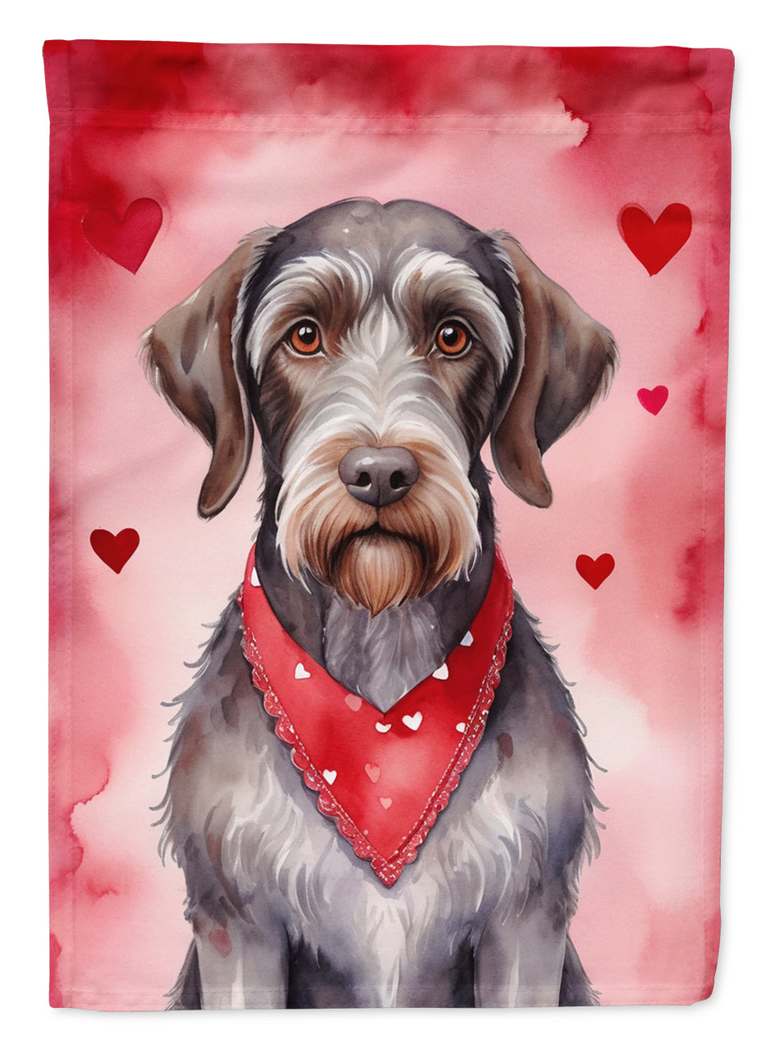 German Wirehaired Pointer My Valentine House Flag 28x40 Porch Sleeve Pole Decorative Outside Yard Banner Artwork Wall Hanging, Polyester