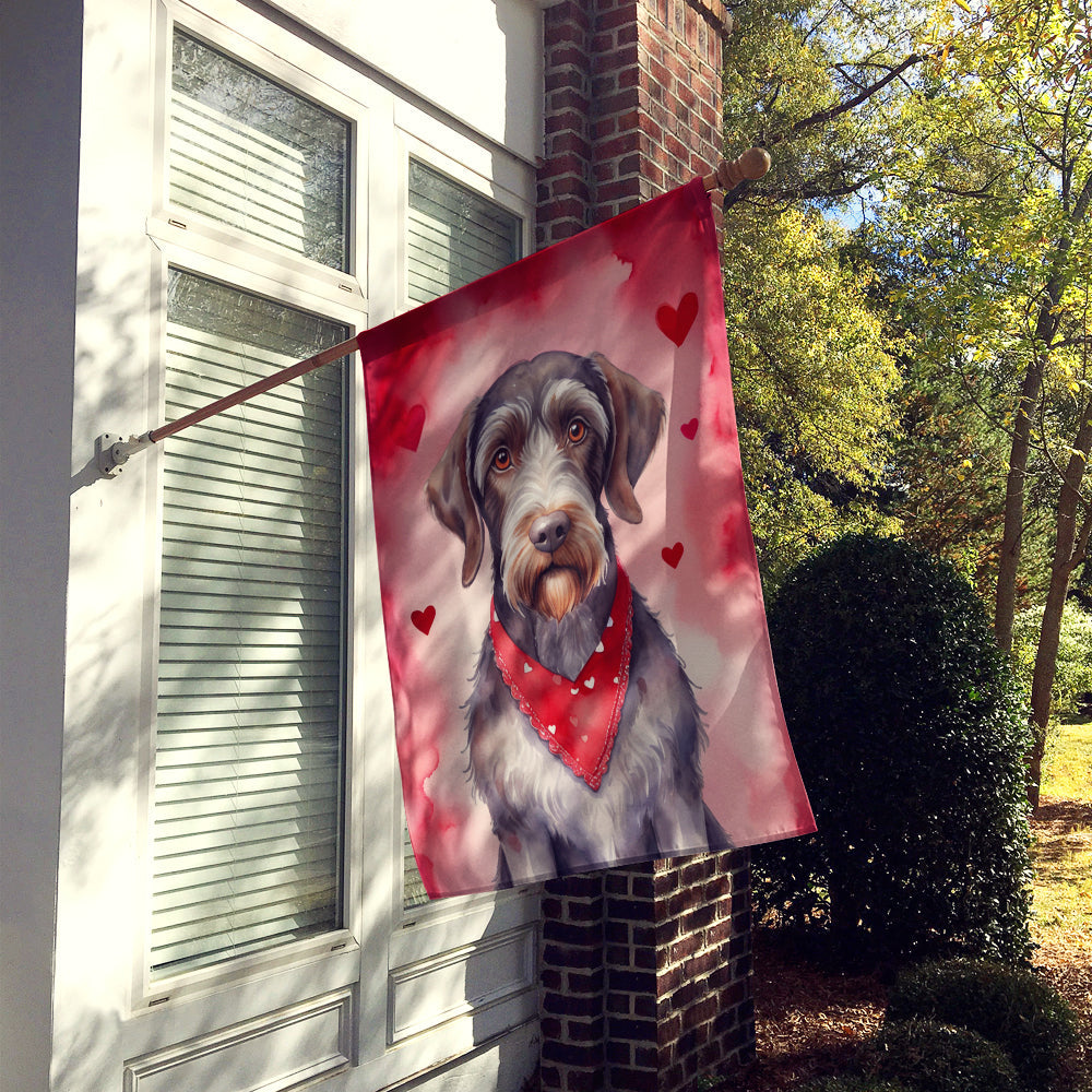 German Wirehaired Pointer My Valentine House Flag 28x40 Porch Sleeve Pole Decorative Outside Yard Banner Artwork Wall Hanging, Polyester