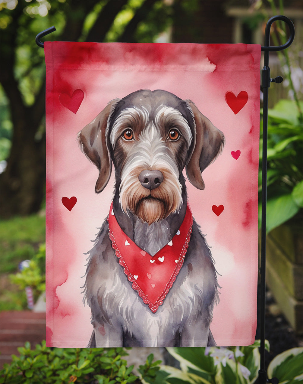 German Wirehaired Pointer My Valentine Garden Flag Mailbox Decorative Yard Banner Outside Patio Artwork for Flower Beds, Garden Size, Multicolor