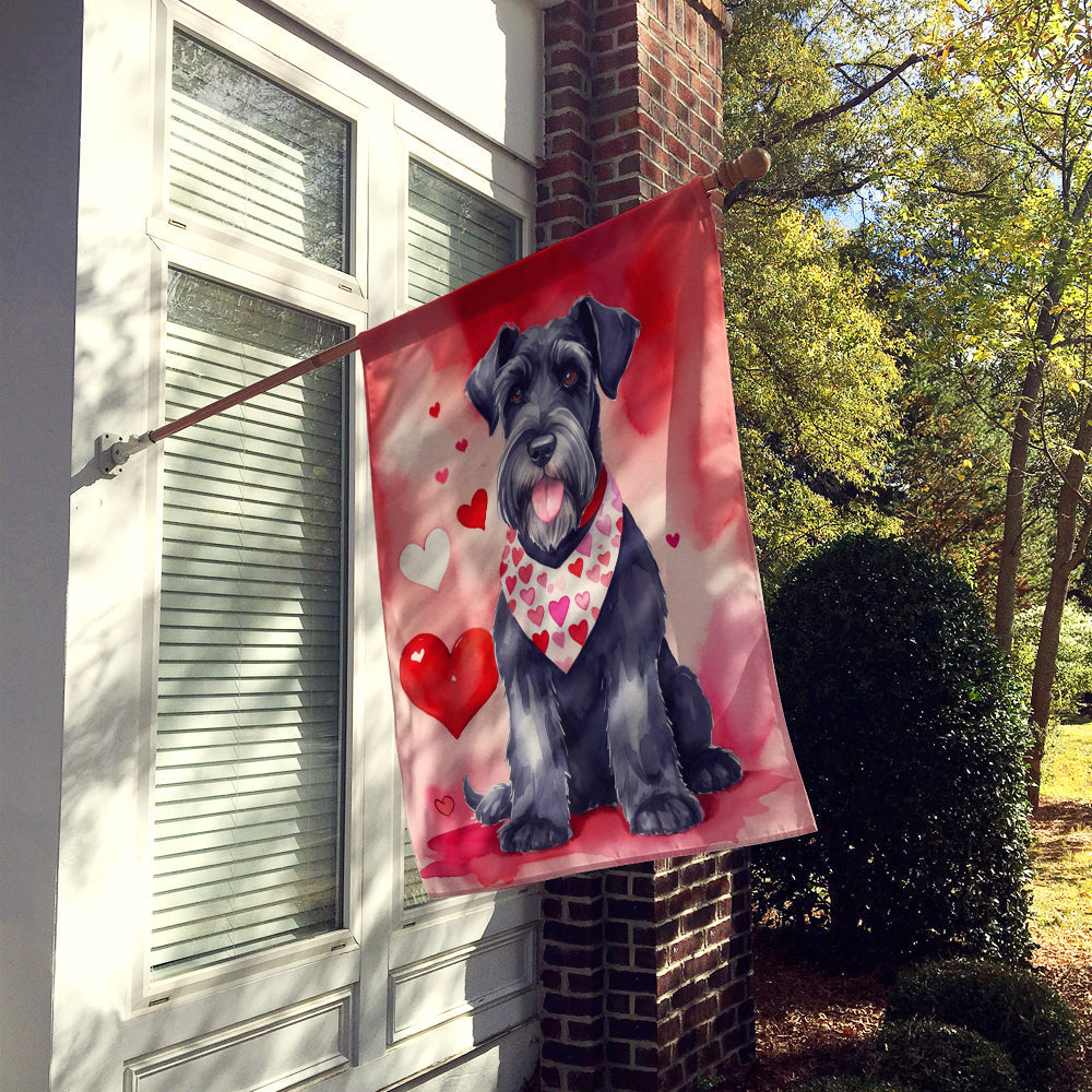 Giant Schnauzer My Valentine House Flag 28x40 Porch Sleeve Pole Decorative Outside Yard Banner Artwork Wall Hanging, Polyester