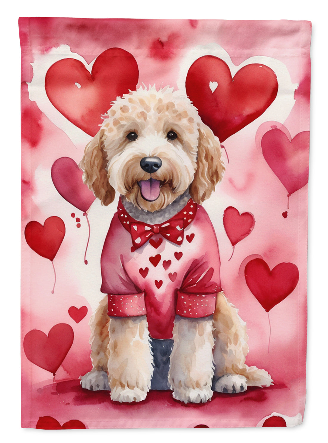Goldendoodle My Valentine House Flag 28x40 Porch Sleeve Pole Decorative Outside Yard Banner Artwork Wall Hanging, Polyester