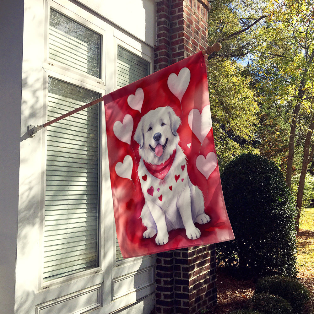Great Pyrenees My Valentine House Flag 28x40 Porch Sleeve Pole Decorative Outside Yard Banner Artwork Wall Hanging, Polyester