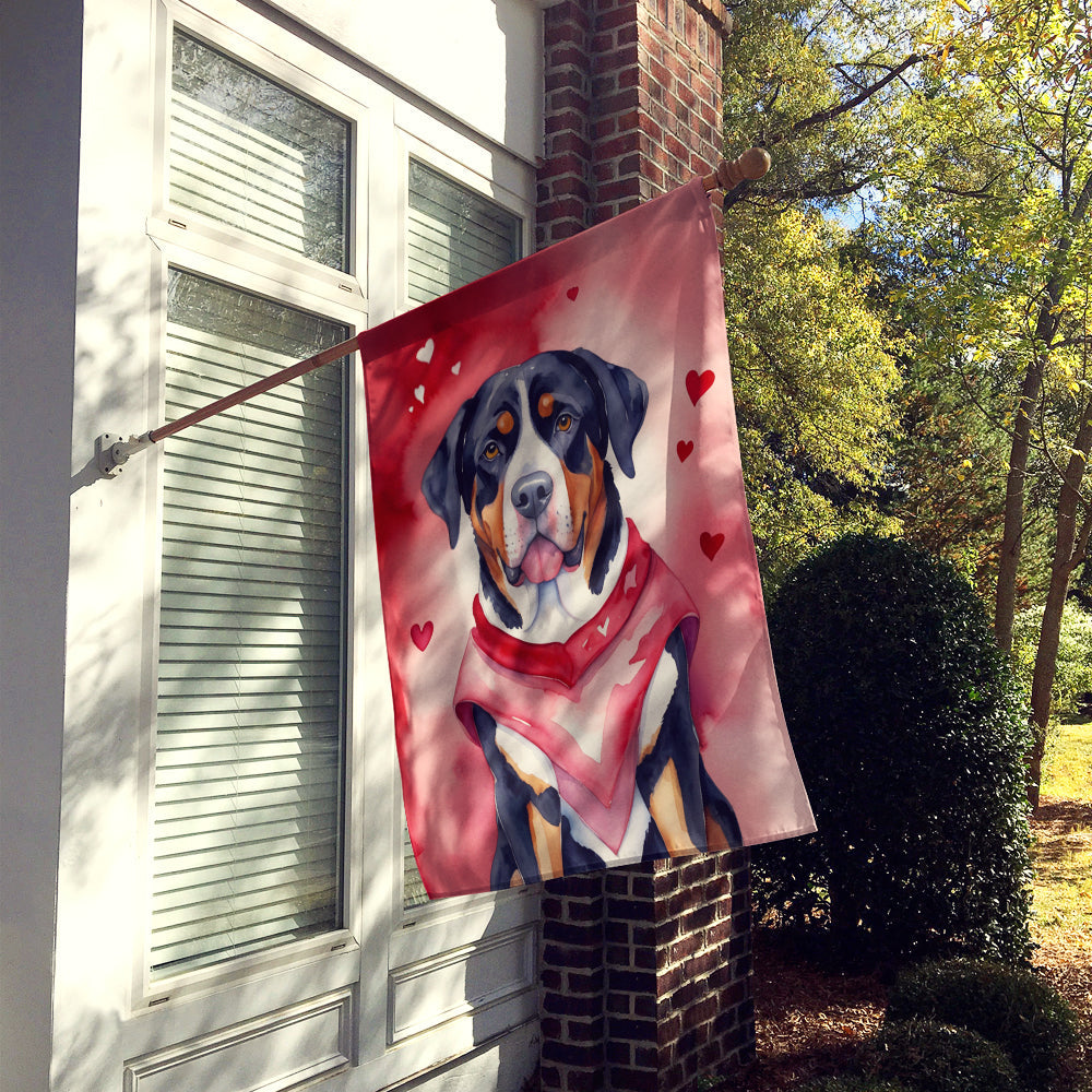 Greater Swiss Mountain Dog My Valentine House Flag 28x40 Porch Sleeve Pole Decorative Outside Yard Banner Artwork Wall Hanging, Polyester