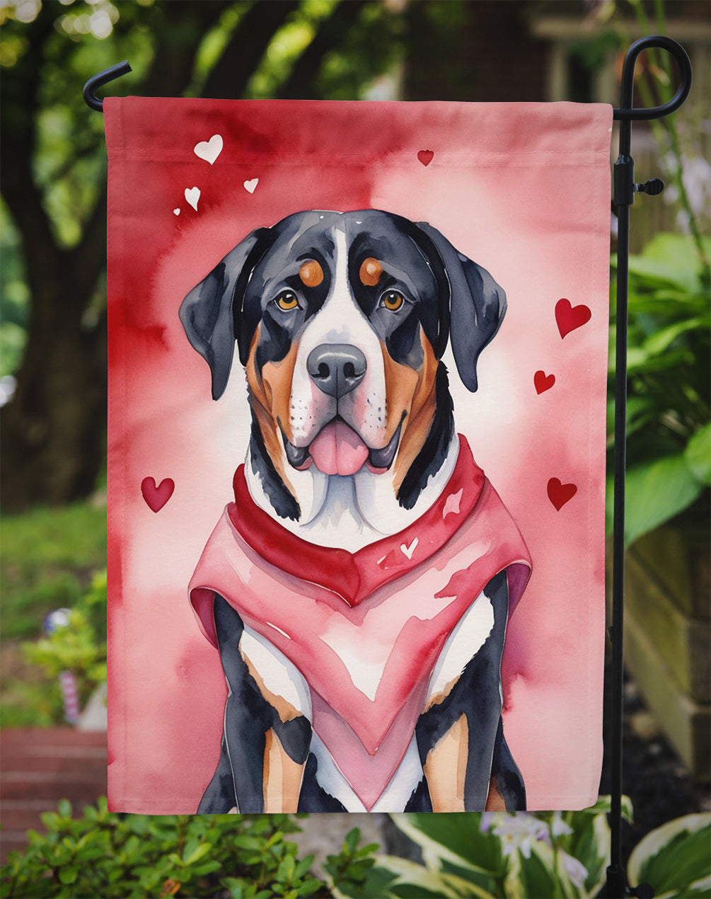 Greater Swiss Mountain Dog My Valentine Garden Flag Mailbox Decorative Yard Banner Outside Patio Artwork for Flower Beds, Garden Size, Multicolor