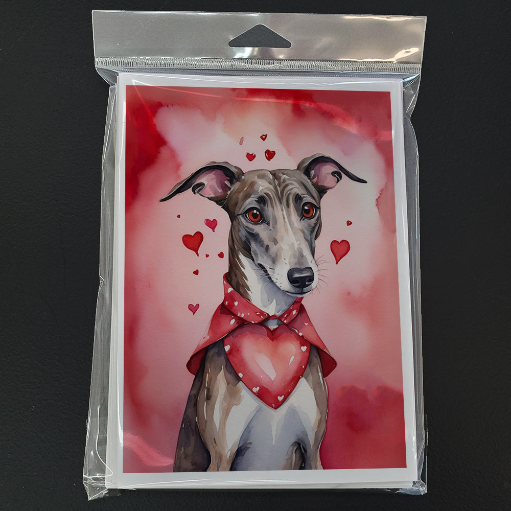 Greyhound My Valentine Greeting Cards Pack of 8 Blank Cards with Envelopes Whimsical A7 Size 5x7