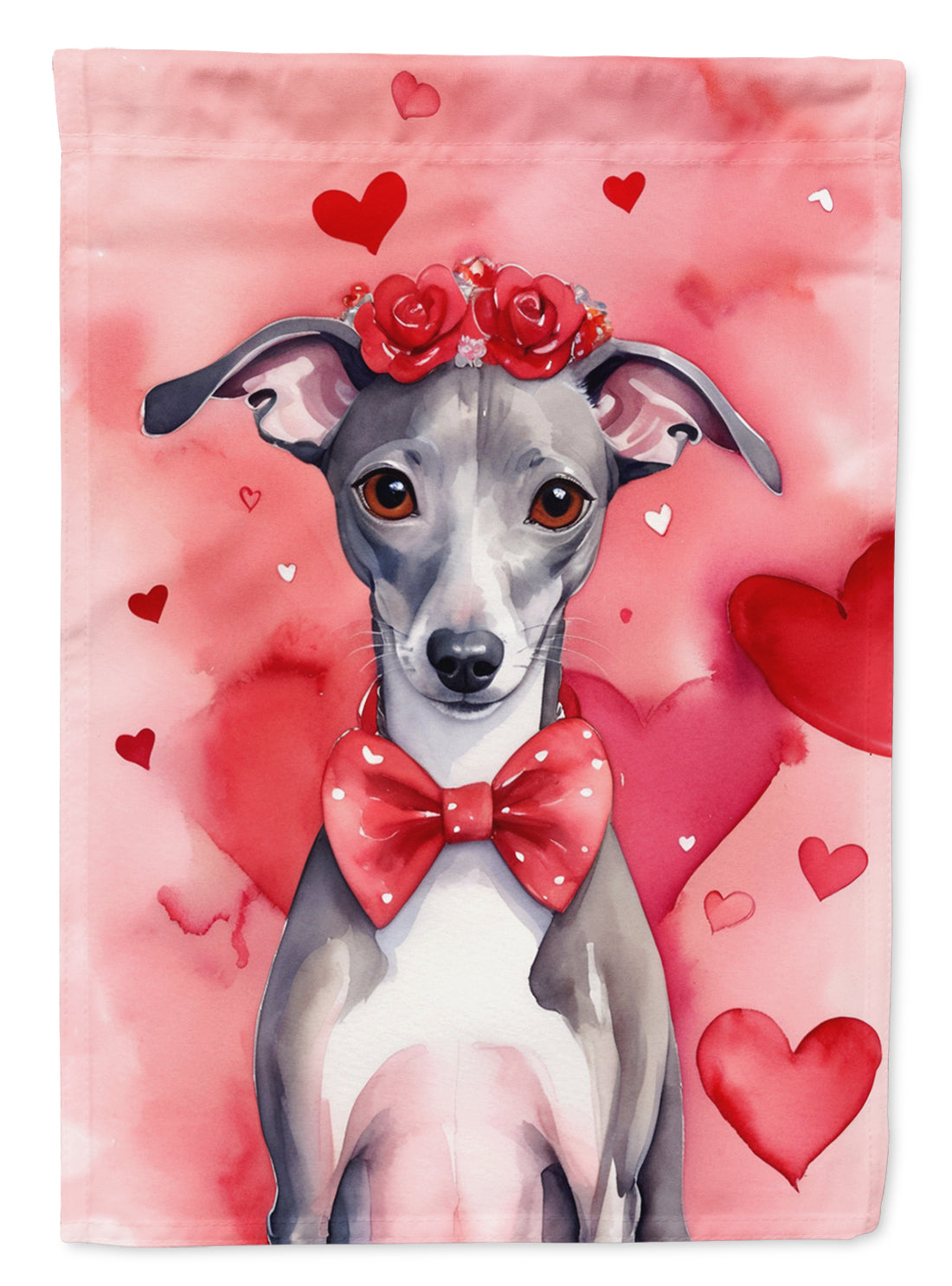 Italian Greyhound My Valentine House Flag 28x40 Porch Sleeve Pole Decorative Outside Yard Banner Artwork Wall Hanging, Polyester