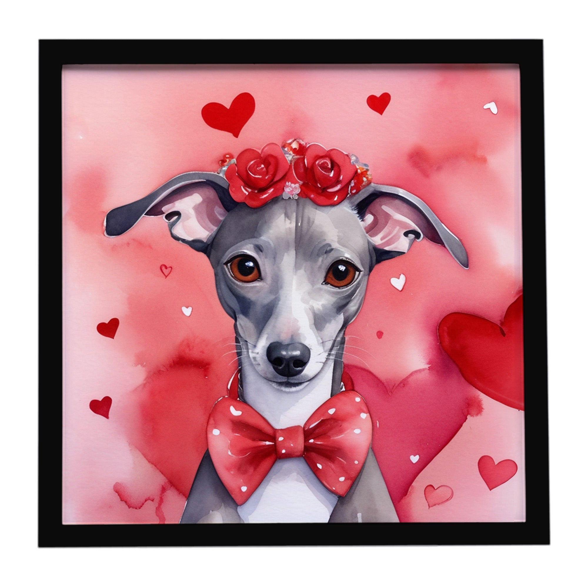Italian Greyhound My Valentine Framed Metal Print Bathroom, Kitchen, Office, Home Decor Wall Art Ready to Hang, Square, 8X8