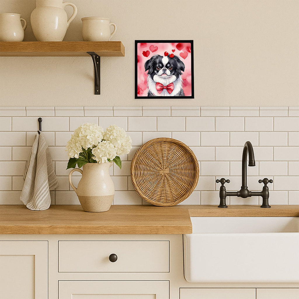 Japanese Chin My Valentine Framed Metal Print Bathroom, Kitchen, Office, Home Decor Wall Art Ready to Hang, Square, 8X8