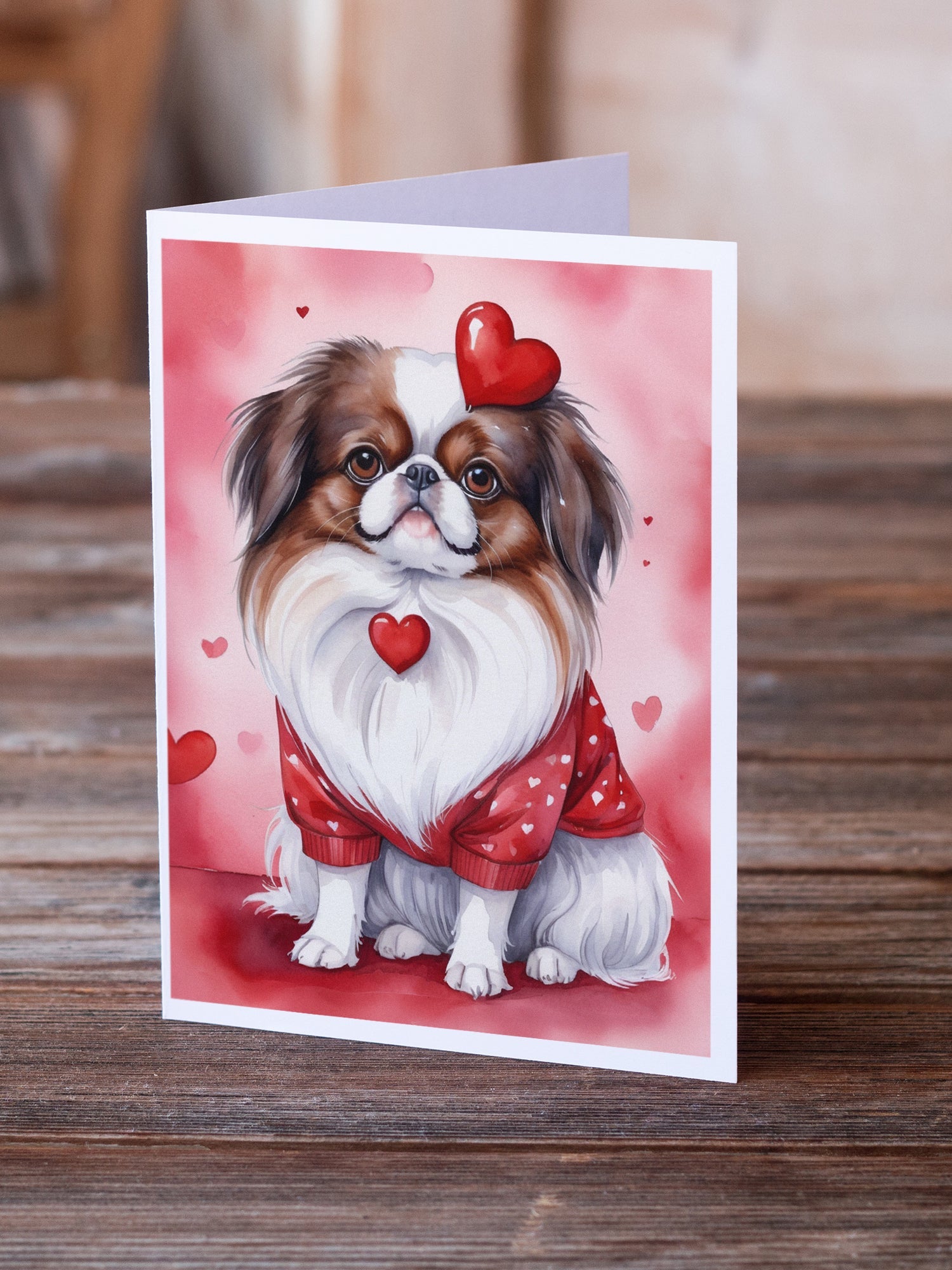 Japanese Chin My Valentine Greeting Cards Pack of 8 Blank Cards with Envelopes Whimsical A7 Size 5x7