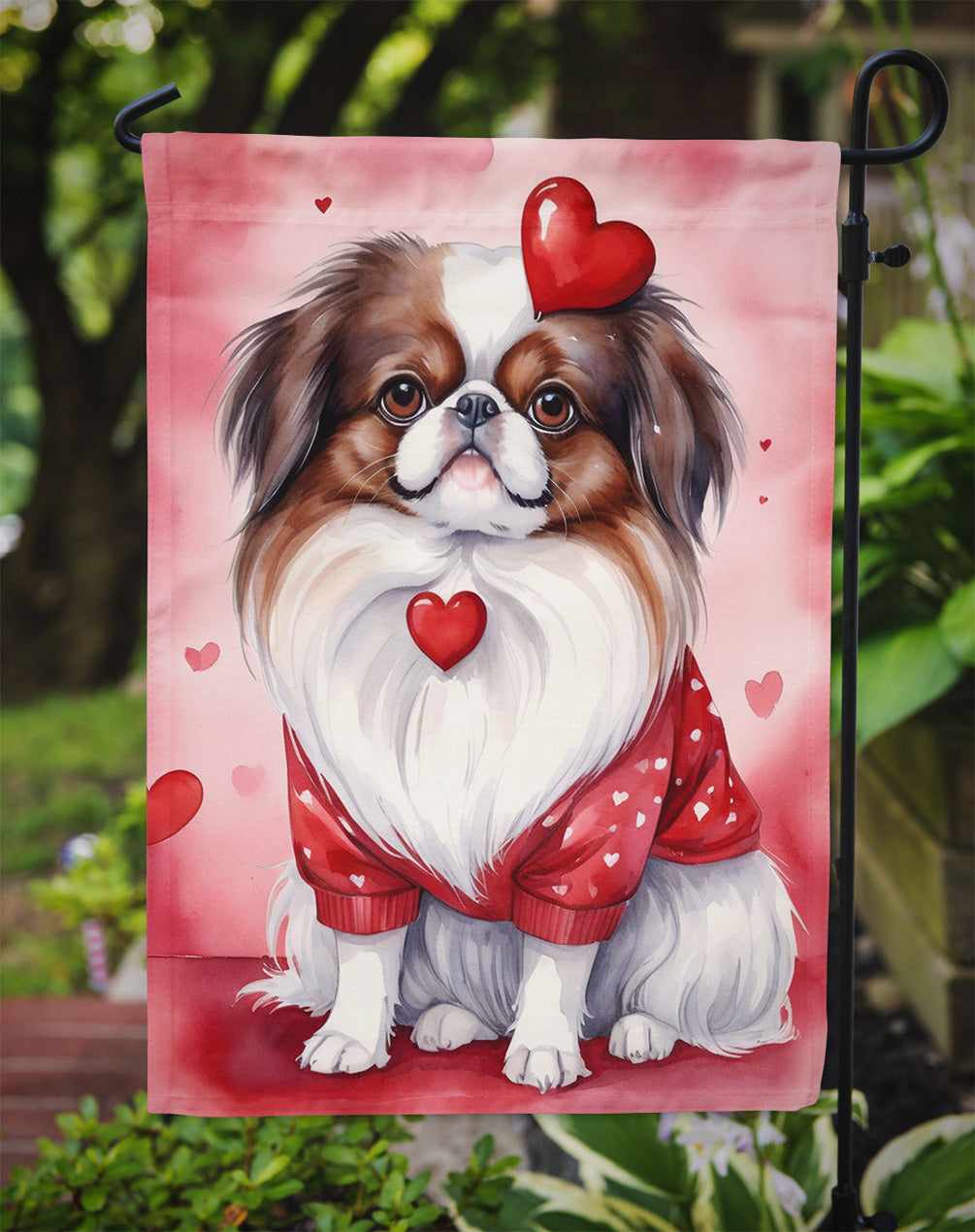 Japanese Chin My Valentine Garden Flag Mailbox Decorative Yard Banner Outside Patio Artwork for Flower Beds, Garden Size, Multicolor