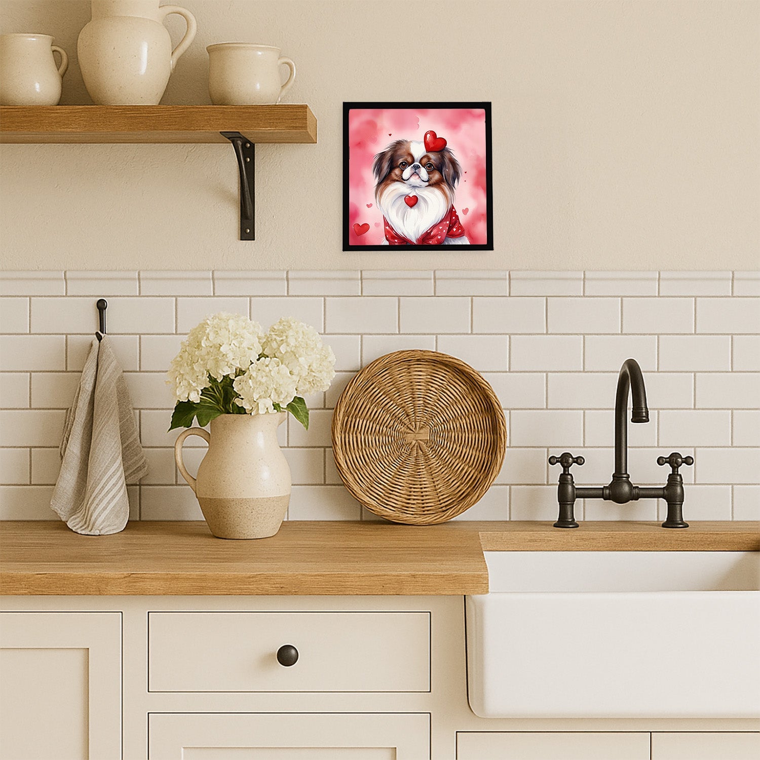 Japanese Chin My Valentine Framed Metal Print Bathroom, Kitchen, Office, Home Decor Wall Art Ready to Hang, Square, 8X8
