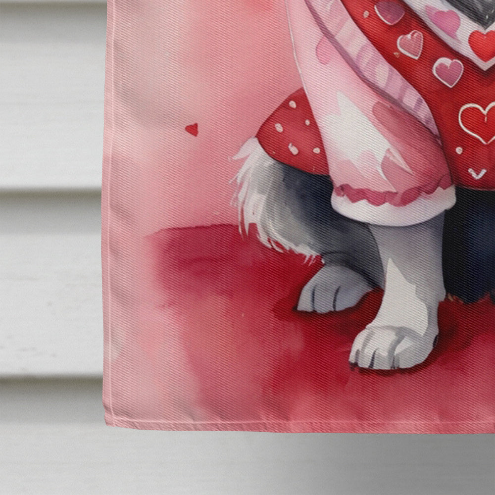Keeshond My Valentine House Flag 28x40 Porch Sleeve Pole Decorative Outside Yard Banner Artwork Wall Hanging, Polyester