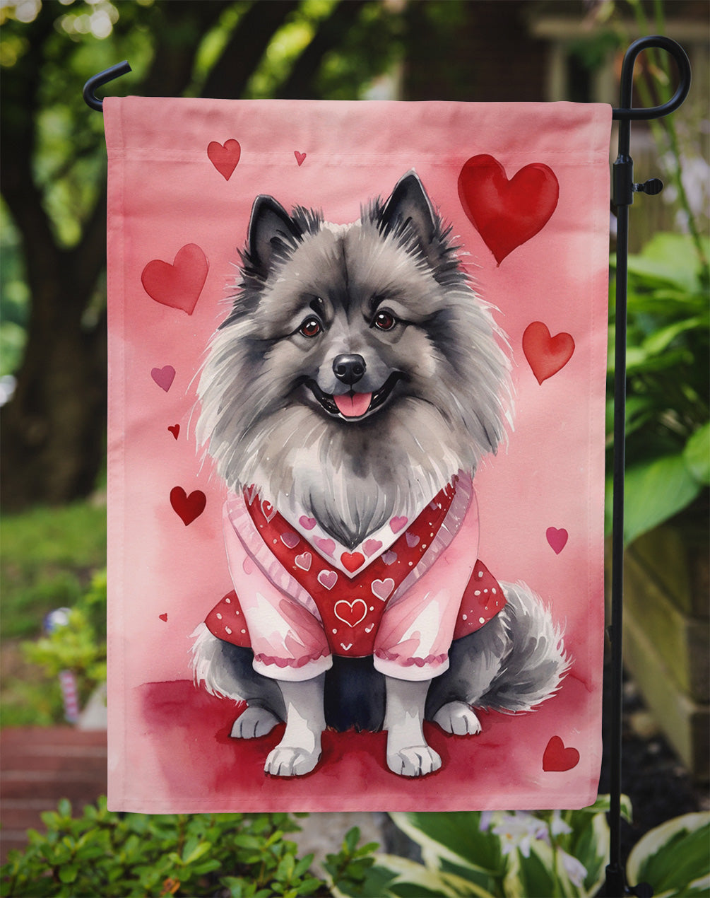 Keeshond My Valentine Garden Flag Mailbox Decorative Yard Banner Outside Patio Artwork for Flower Beds, Garden Size, Multicolor