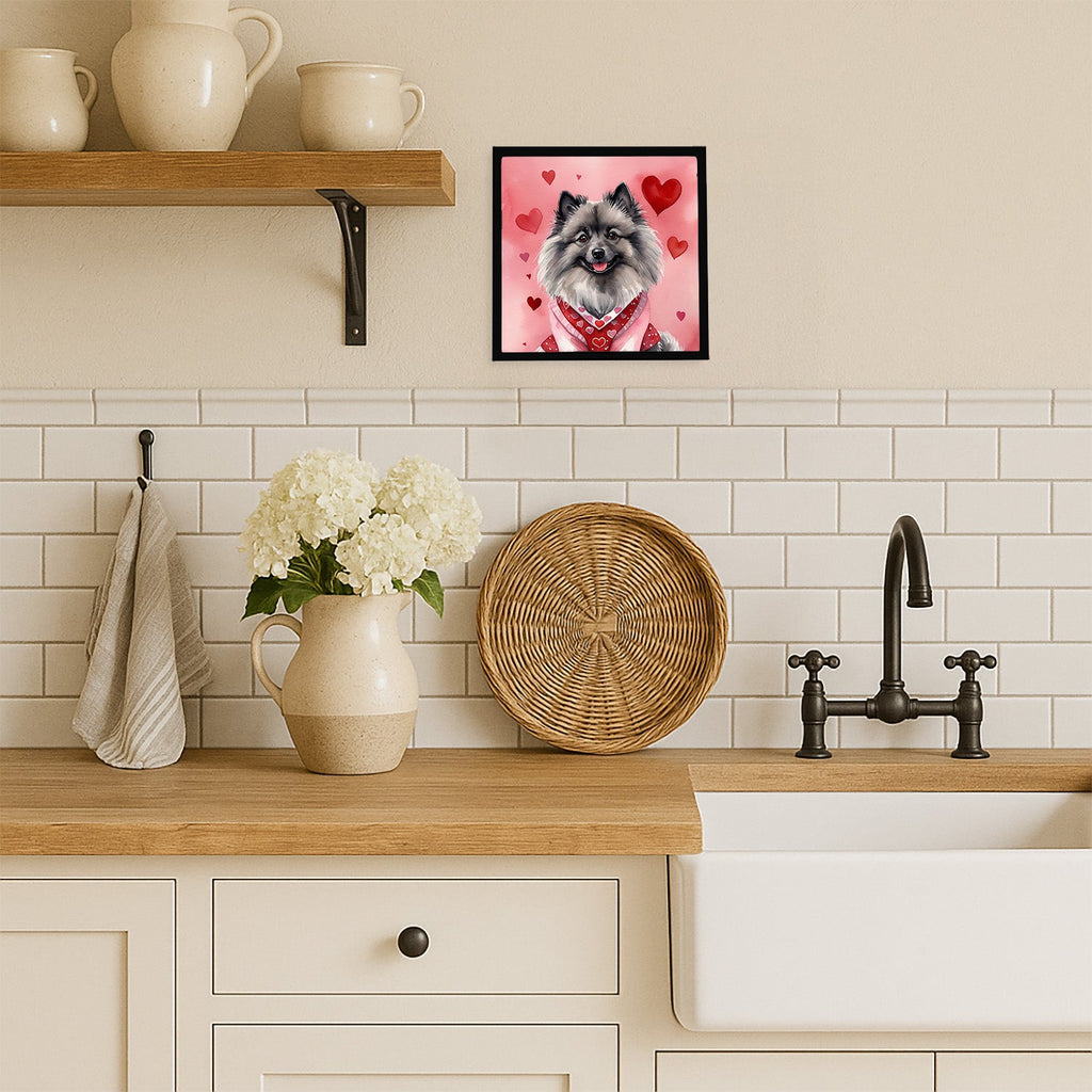 Keeshond My Valentine Framed Metal Print Bathroom, Kitchen, Office, Home Decor Wall Art Ready to Hang, Square, 8X8