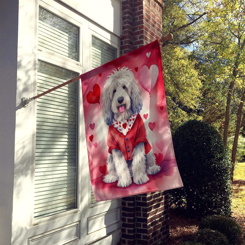 Komondor My Valentine House Flag 28x40 Porch Sleeve Pole Decorative Outside Yard Banner Artwork Wall Hanging, Polyester