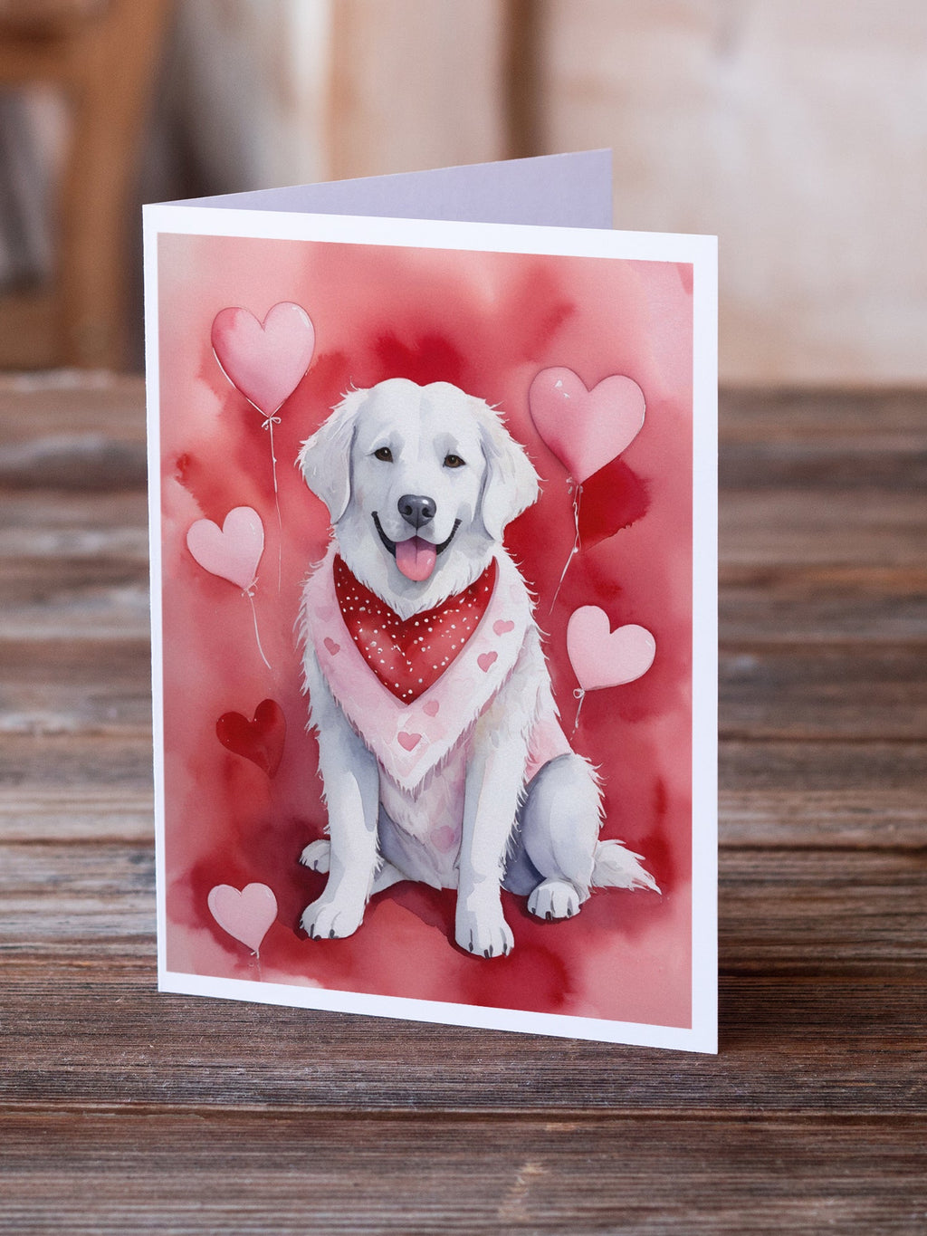 Kuvasz My Valentine Greeting Cards Pack of 8 Blank Cards with Envelopes Whimsical A7 Size 5x7