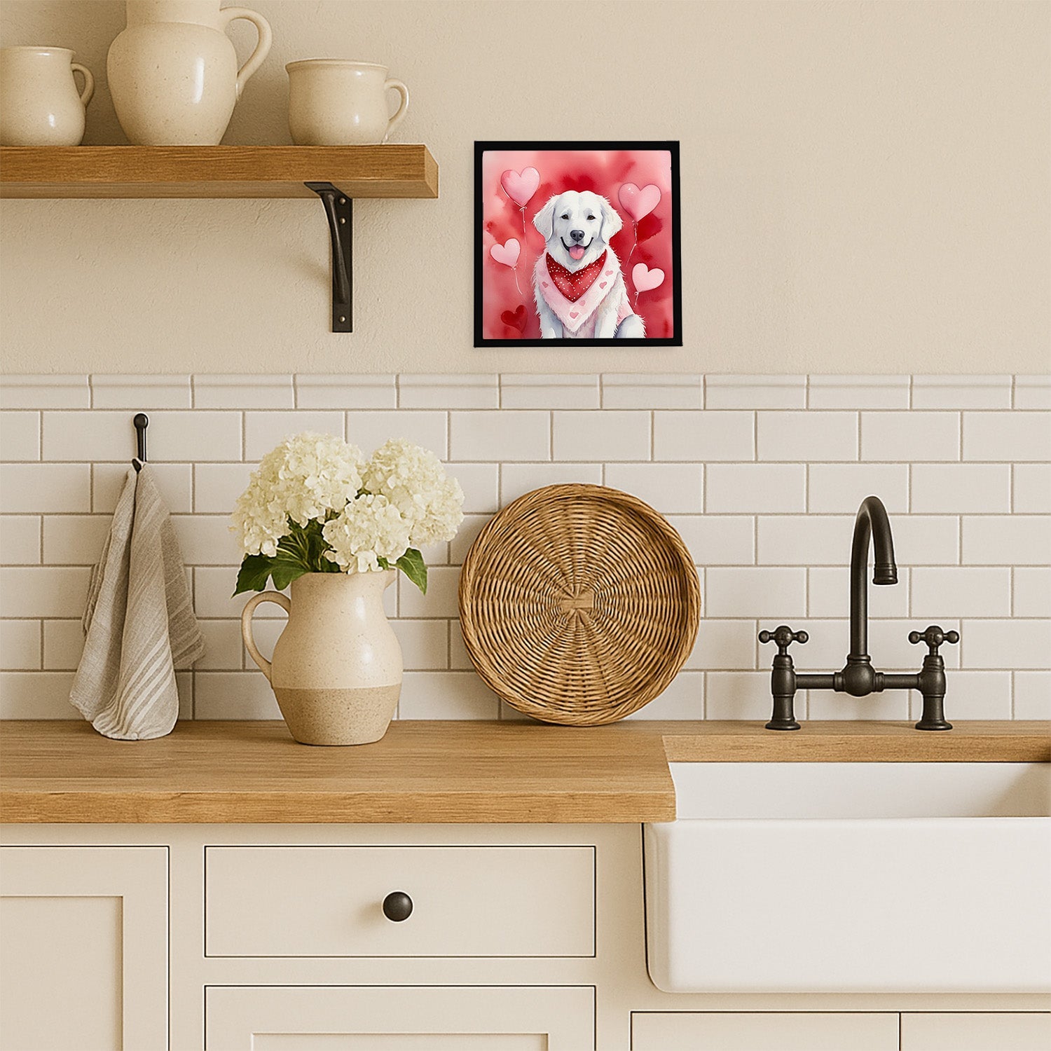 Kuvasz My Valentine Framed Metal Print Bathroom, Kitchen, Office, Home Decor Wall Art Ready to Hang, Square, 8X8