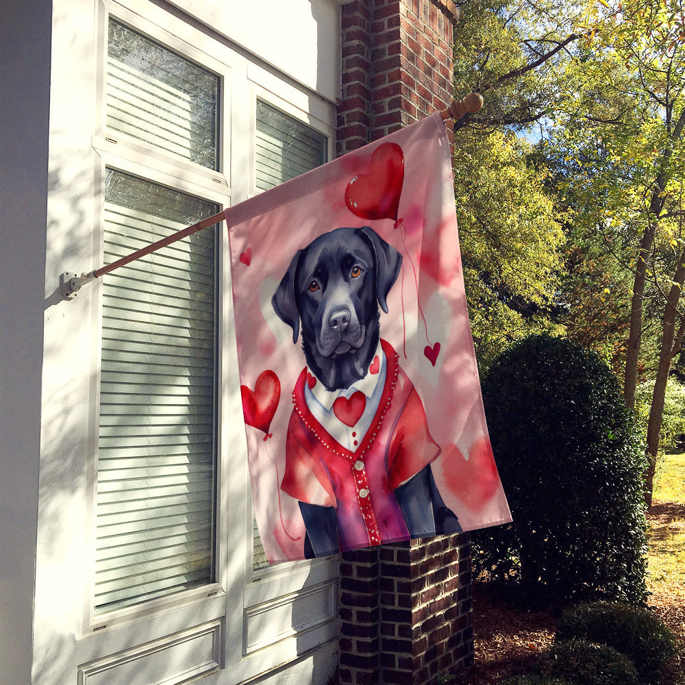 Black Labrador Retriever My Valentine House Flag 28x40 Porch Sleeve Pole Decorative Outside Yard Banner Artwork Wall Hanging, Polyester