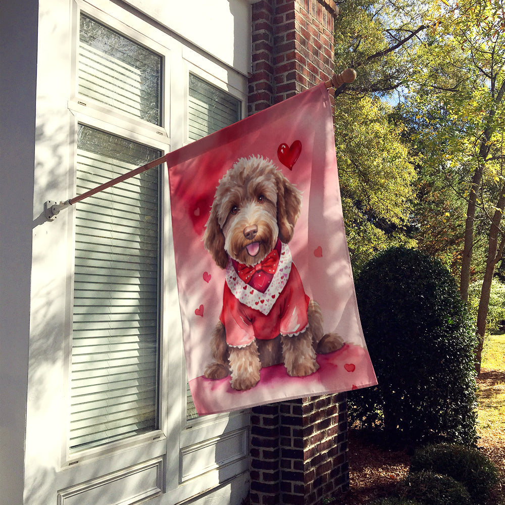 Labradoodle My Valentine House Flag 28x40 Porch Sleeve Pole Decorative Outside Yard Banner Artwork Wall Hanging, Polyester