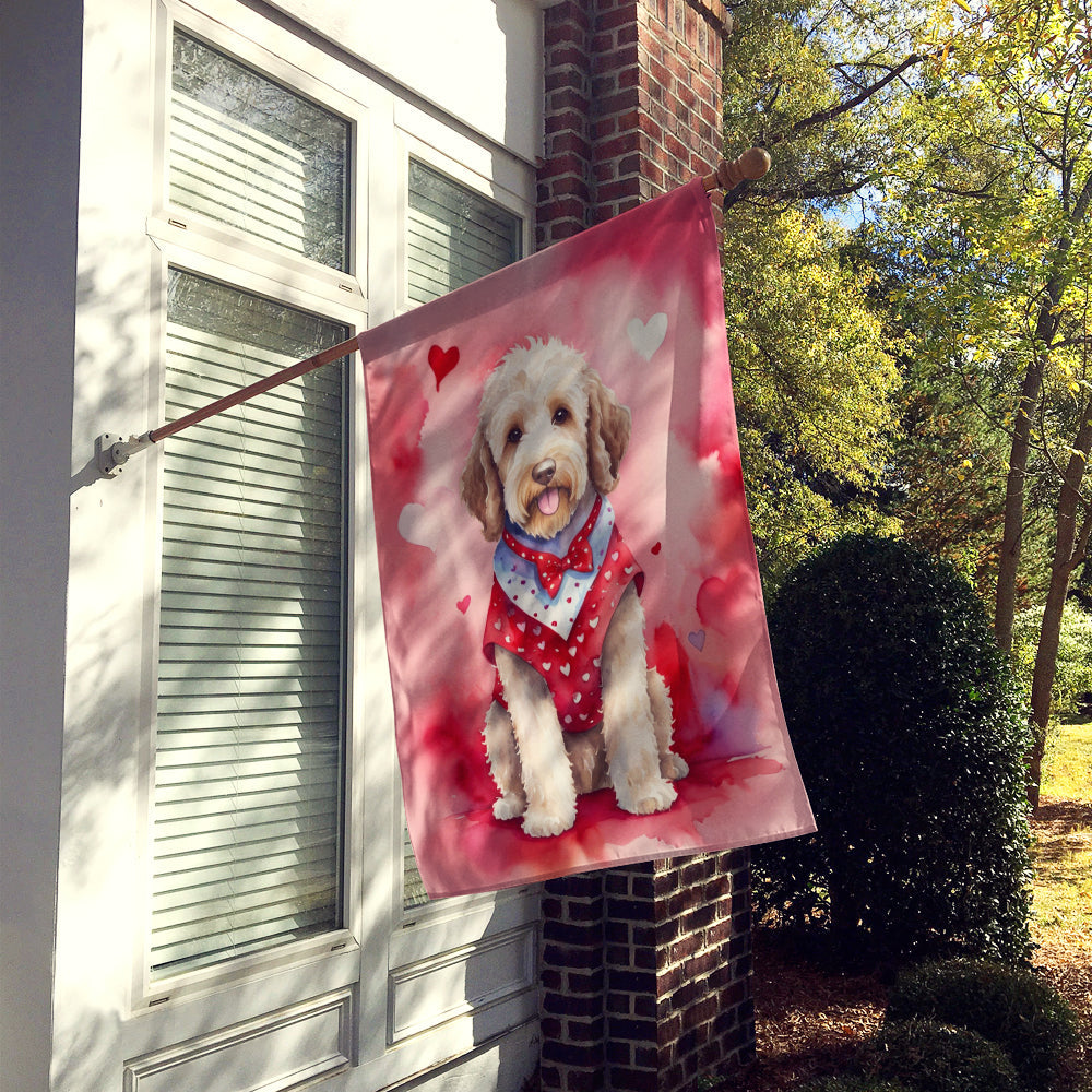 Labradoodle My Valentine House Flag 28x40 Porch Sleeve Pole Decorative Outside Yard Banner Artwork Wall Hanging, Polyester