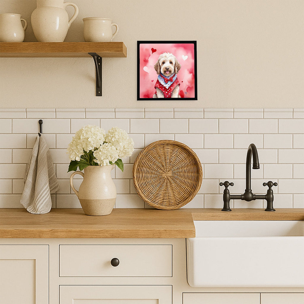 Labradoodle My Valentine Framed Metal Print Bathroom, Kitchen, Office, Home Decor Wall Art Ready to Hang, Square, 8X8